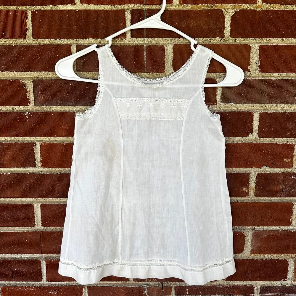 Vintage Shirley White Eyelet Lace Tank Top Size 6 XS Made in USA